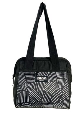 Igloo Stripe Top Handled Zip Closure Insulated Lunch Cooler Bag Hash Pattern🖤🤍